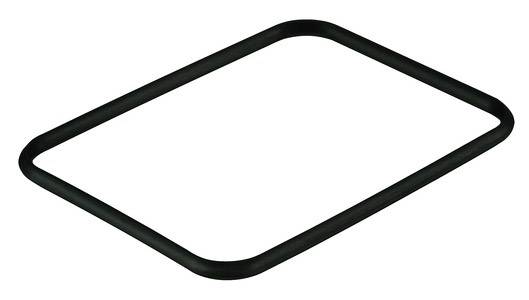 Un joint d'étanchéité rectangulaire en caoutchouc noir.