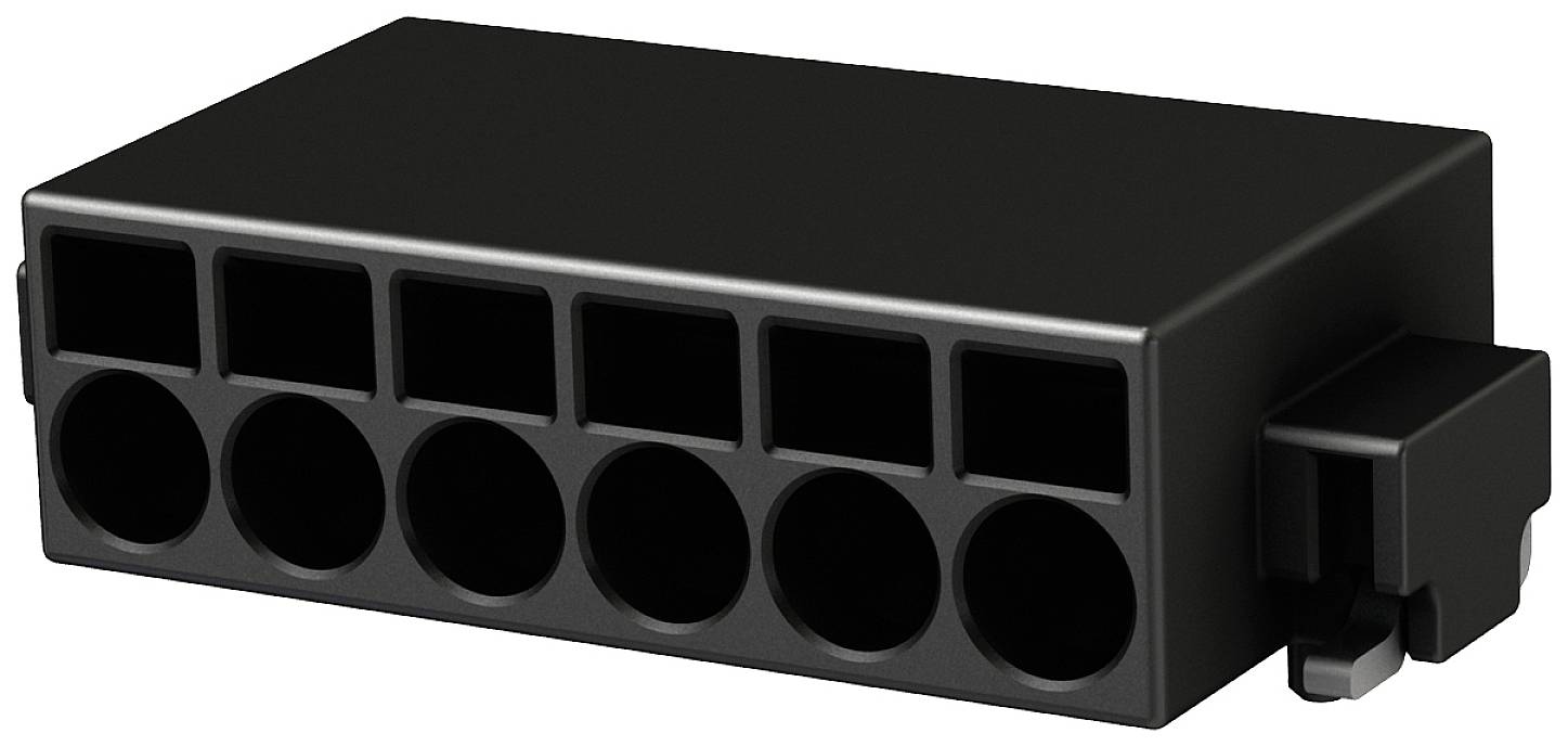 'Élément de connexion modulaire à plusieurs connexions rectangulaires et rondes, boîtier noir, verrouillage latéral.'