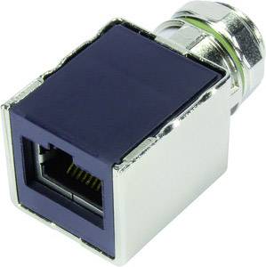 Adaptateur réseau RJ45 métallique de forme carrée avec un port de connexion pour câble réseau. Utilisé pour connecter des câbles réseau.