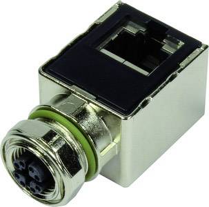 Un connecteur électronique argenté à broches multiples avec un dessus noir. Utilisé pour les connexions de communication.