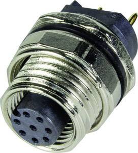 Un connecteur circulaire métallique avec plusieurs broches et un bord cannelé, adapté aux connexions électroniques.