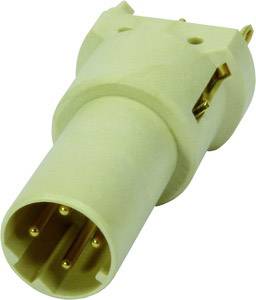 Une prise ronde de couleur beige avec plusieurs broches métalliques, probablement adaptée aux connexions électriques ou électroniques.