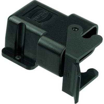 Un boîtier noir en plastique avec un support, adapté pour la fixation ou le support d'un appareil.