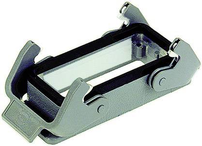 Un élément de construction métallique rectangulaire avec un insert noir et deux attaches latérales, servant de boîtier ou de support.