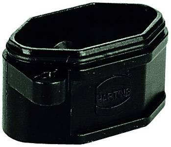 Pièce en plastique noir de forme ovale portant l'inscription 'HARTING' sur le côté, probablement un boîtier ou un couvercle.
