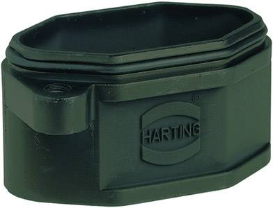 Couverture en plastique vert foncé avec le logo 'HARTING' sur la face avant. Conçue pour protéger les connecteurs industriels.