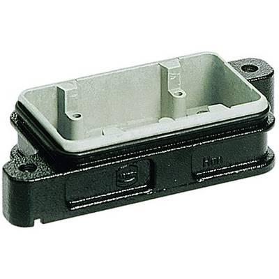 Un boîtier rectangulaire noir en plastique avec des trous de fixation et une ouverture blanche en creux.