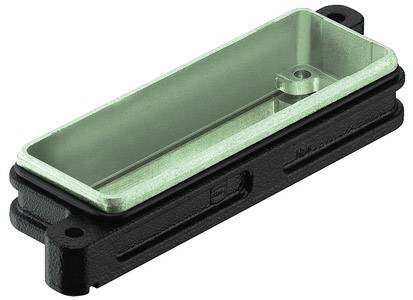 Support rectangulaire en métal noir et vert avec rebord surélevé et supports de montage aux angles, utilisé pour des applications techniques.
