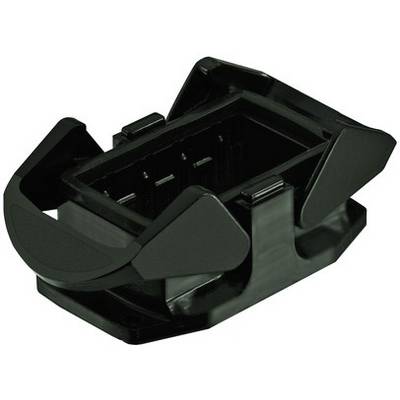 Un support rectangulaire noir en plastique avec des attaches latérales, adapté pour la fixation ou le montage d'un objet rectangulaire.