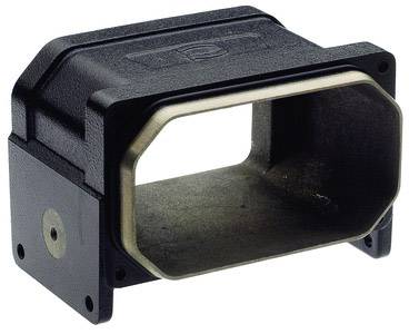 Boîtier rectangulaire noir, extrémité ouverte encadrée de métal, probablement un dispositif technique ou un composant adaptateur.