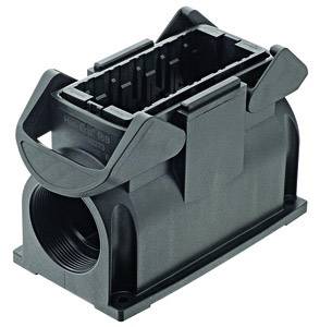 Un boîtier rectangulaire noir en plastique avec des extrémités ouvertes et des dispositifs de fixation latéraux.