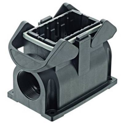 Boîtier en plastique noir avec ouverture rectangulaire en haut, adapté aux applications électroniques ou mécaniques.