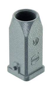 Boîtier métallique gris rectangulaire avec logo M, taraudage en haut et base stable, adapté aux applications industrielles.