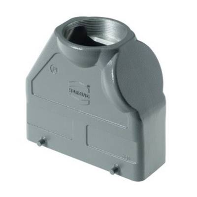 Boîtier pour connecteur industriel, gris, marqué du logo du fabricant. Accessoire pertinent pour le câblage et la connexion.