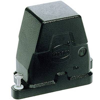 Un petit moteur électrique noir avec un boîtier robuste et des vis de fixation. Il a une forme rectangulaire et une surface structurée.