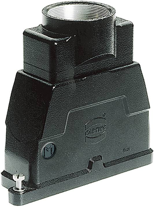Boîtier rectangulaire noir d'un connecteur industriel avec un système de verrouillage par vis visible en bas.