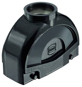 Un boîtier en plastique noir avec une ouverture cylindrique sur le dessus. Il présente un design rectangulaire distinctif sur le côté.