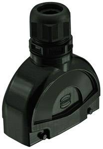 Un adaptateur noir, industriel, avec une base arrondie et une partie supérieure cylindrique, probablement conçu pour des connexions électriques.