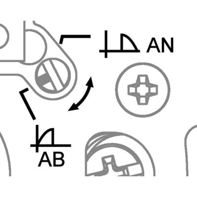 Dessin technique d'un composant mécanique avec des symboles et des annotations pour les vis, la rotation et les instructions de montage.