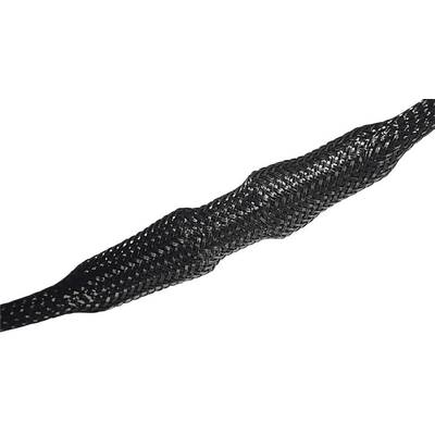 Un tuyau de câble noir tressé montre des nœuds qui assurent la flexibilité et la protection des câbles sous-jacents.