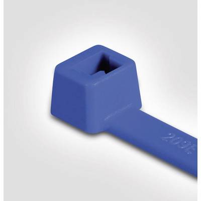 Attache-câble bleu sur fond gris.