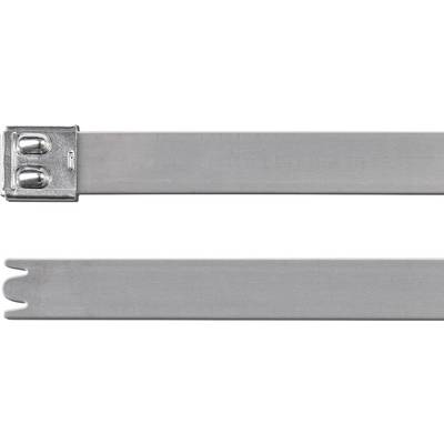 Deux bandes de métal argenté sous différents angles. En haut, une bande avec une boucle, en bas, une bande au bord droit.