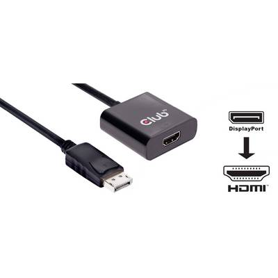 Câble adaptateur DisplayPort vers HDMI, design noir, montrant une interface DisplayPort et une interface HDMI.