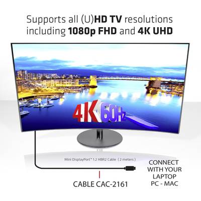 Un écran affiche un panorama urbain. Texte en haut : « Prend en charge toutes les résolutions (U)HD TV, y compris 1080p FHD et 4K UHD ».