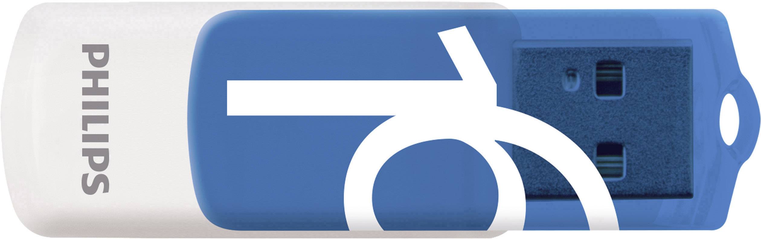 Clé USB de Philips, bleu et blanc, avec le symbole de fauteuil roulant imprimé.