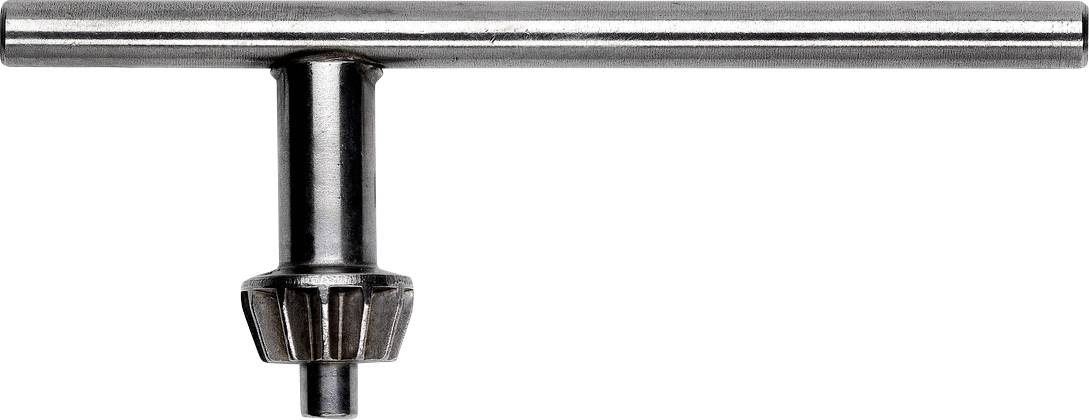 Clé de mandrin de perceuse métallique avec poignée à barre horizontale et mâchoires ajustables, isolée sur fond blanc.