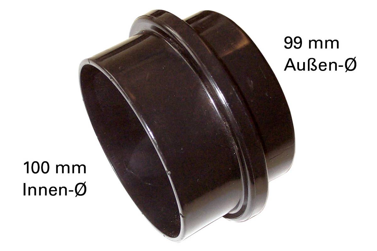 Avec un adaptateur, un diamètre intérieur de 100 mm est représenté avec un diamètre extérieur de 99 mm.