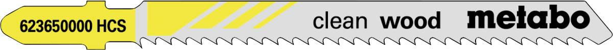 Étiquette de lame de scie à bois Metabo clean avec numéro de pièce 623650000 HCS sur une étiquette jaune.