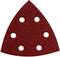 Un papier de verre rouge en forme de triangle avec six trous disposés symétriquement. Adapté pour les outils de ponçage électriques.