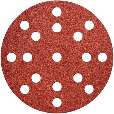 Disque de ponçage rond rouge avec plusieurs trous circulaires régulièrement espacés pour l'extraction de la poussière.