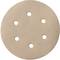 Disque abrasif rond de couleur sable avec six trous, utilisé pour le lissage et l'usure des surfaces dans les outils manuels ou électriques.