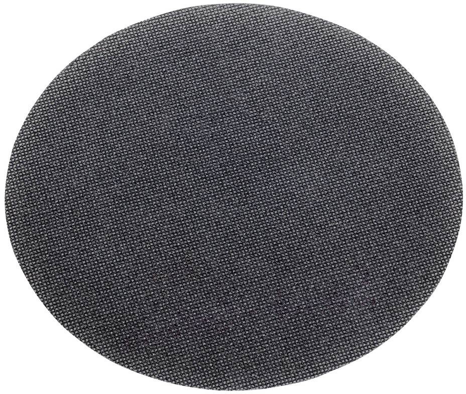 Échantillon de tissu texturé gris foncé ovale sur fond blanc.
