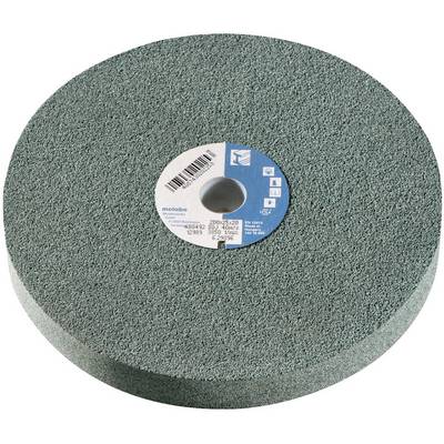 Une grande meule abrasive ronde avec un trou central et une étiquette de produit, présentée sur un fond blanc.
