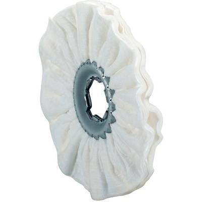 Un disque de polissage blanc et rond, doté d'une partie centrale en métal, utilisé pour polir et lisser des surfaces.