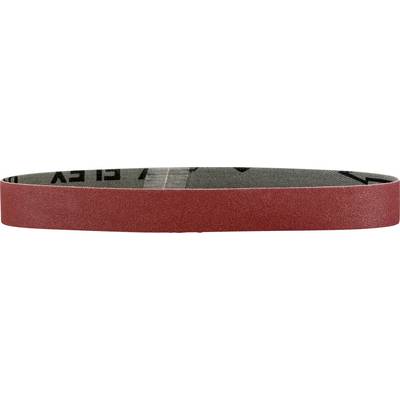 Bande abrasive rouge bouclée en forme de bande circulaire.