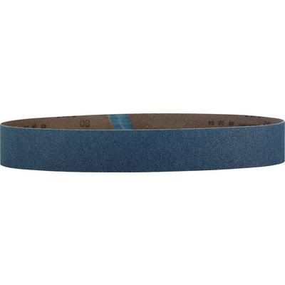 Bande abrasive de ponçage bleue présentée sous forme de boucle, probablement destinée à être utilisée sur une ponceuse électrique.