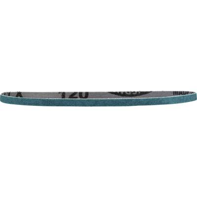 Une sangle tissée ou en caoutchouc de couleur bleu-vert et noire présentée horizontalement sur un fond clair.