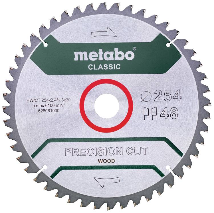 Metabo precision cut wood - classic 628061000 Lame de scie circulaire 254 x 30 mm Nombre de dents: 48 1 pc(s)