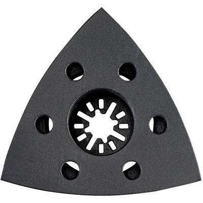 Un plateau de ponçage triangulaire à cinq trous avec un centre en forme d'étoile, adapté aux outils multifonctions oscillants.