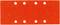 Un morceau de papier de verre rectangulaire rouge avec six trous ronds régulièrement répartis.