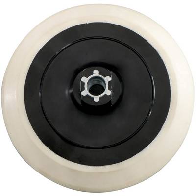 Un roulement à billes noir est centré dans un disque de couleur crème, sur un fond blanc.