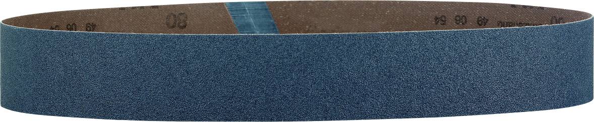 Bande abrasive de ponçage bleue avec une surface intérieure brune, présentée enroulée en boucle.