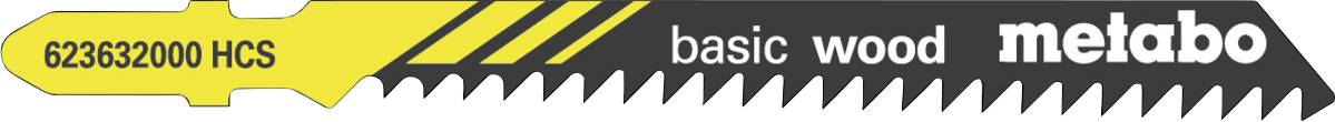 Lame de scie à bois Metabo basic avec étiquetage aux rayures jaunes et noires et numéro de produit 623632000 HCS.