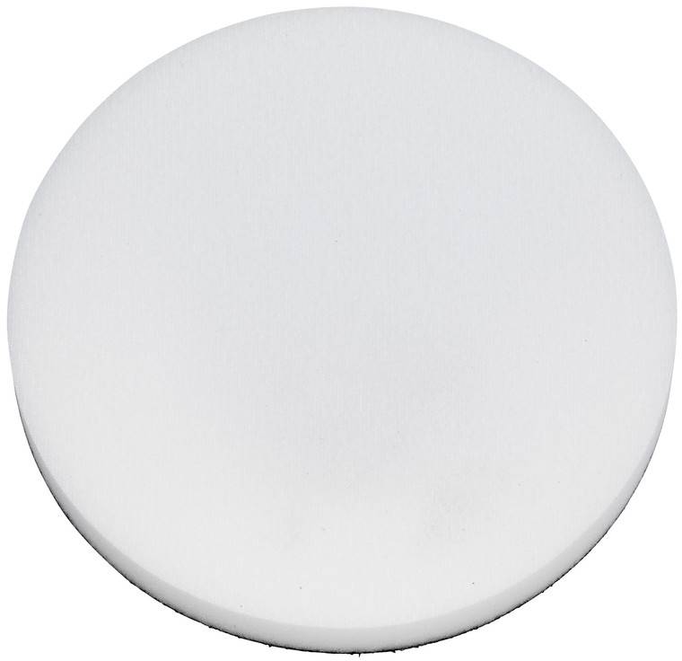 Comprimé blanc rond ou objet en forme de disque sur un fond uni.
