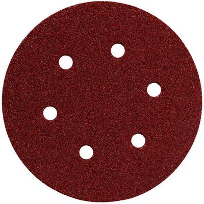 Papier de verre rouge à six trous, de forme circulaire.