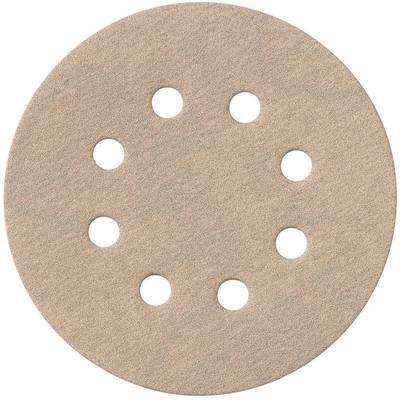 Disque abrasif beige avec huit trous, design rond.